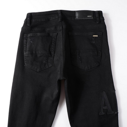 AMR jeans AMR pants torn jeans MX12高街破洞黑色牛仔裤子 - 图3