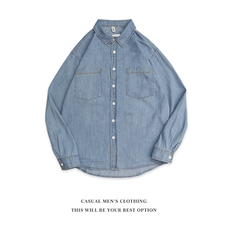 水洗棉长袖牛仔衬衫男内搭春夏季复古做旧薄款外套情侣衬衣男女装,淘宝优惠券,粉丝福利购,淘宝优惠卷