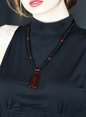 红玛瑙水晶复古民族风毛衣链