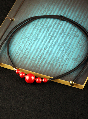 锦瑟原创朱砂锁骨链女转运配饰