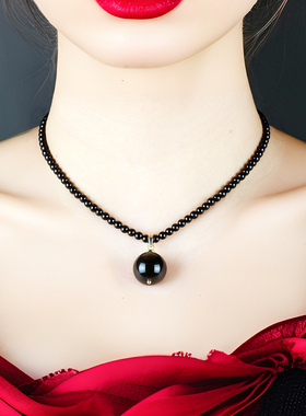 天然黑玛瑙项链吊坠高级感百搭短项链锁骨链新中式小众脖子颈链