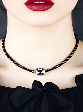 锦瑟原创首饰民族风藏式单眼天珠项链黑玛瑙锁骨链气质短项链配饰