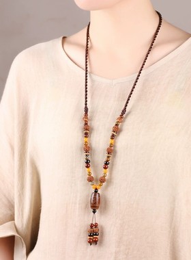 天珠女长款毛衣链秋冬