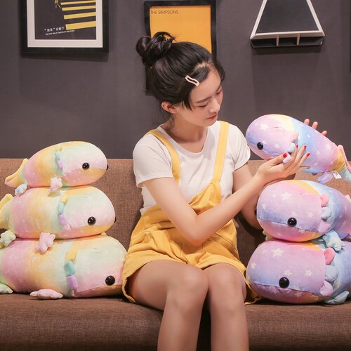 软体彩色六角恐龙鱼公仔 东方蝾螈鱼娃娃鱼毛绒玩具靠枕玩偶礼物 - 图0