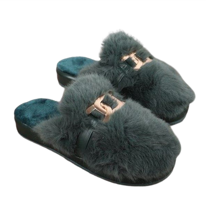 玉暖宝新款厚底韩版女士棉拖鞋高级感毛绒时尚居家地板防滑优雅女 - 图3