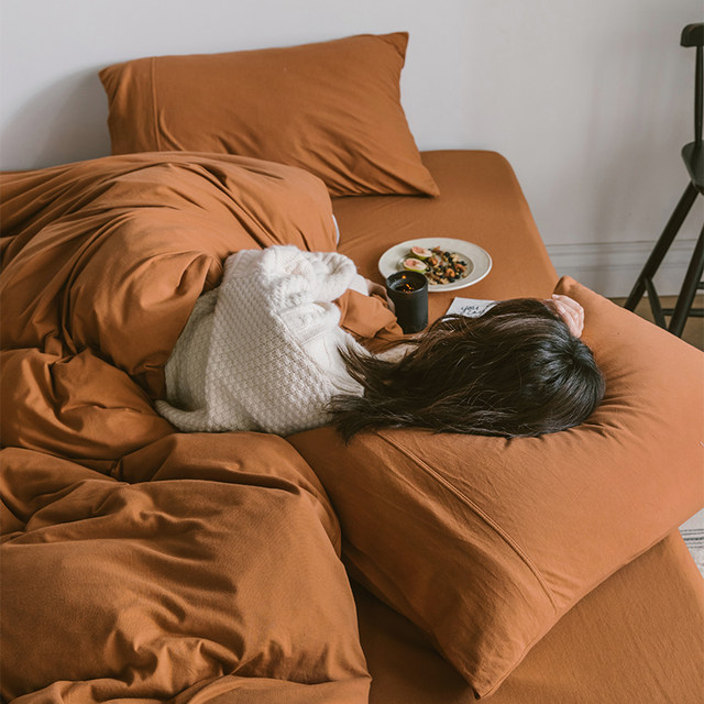 Simple solid color cotton Tianzhu cotton four-piece bedding set