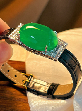 中性风个性大气帝王绿鸽子蛋绿玉髓手链宽版ins风皮带款式手环女