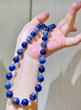 天然青金石圆珠项链 浓郁宝蓝色间缀精致复古优雅满天星锁骨链