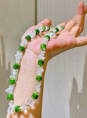 天然白水晶绿色系项链少女新中式小众设计感精致高级感仙女锁骨链