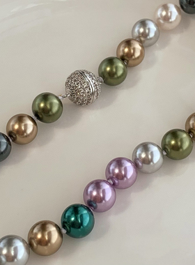 施家珍珠新款黑蝶皇后人造大溪地莫兰迪混彩施家珍珠项链小众轻奢