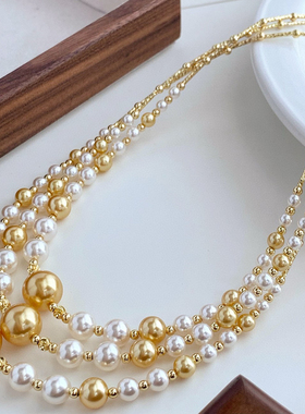 设计款高品质强光施家珍珠项链 白金暖金色 很温暖 很高级 很漂亮