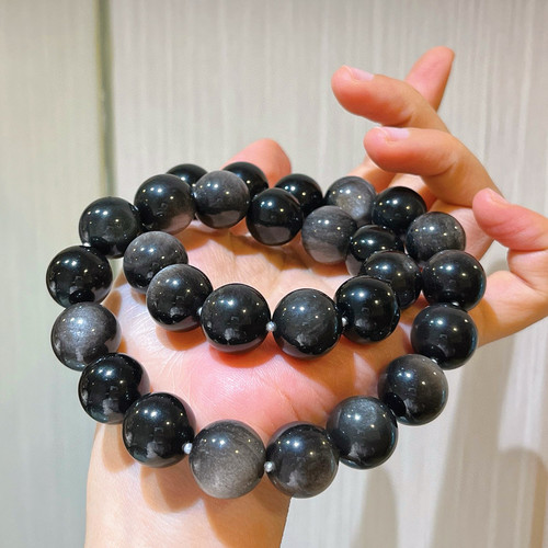 14mm大颗粒天然暗夜系银曜石项链锁骨链ins风暗黑系串珠男女款 - 图0