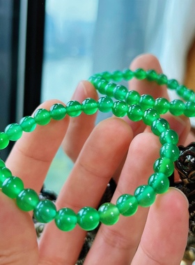高品质天然绿玉髓手链 6mm玻璃种满色帝王绿玛瑙手串女新品