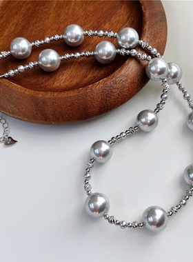 清冷高级感真多麻色满天星切花施家珍珠项链小众设计气质毛衣链女