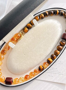 虎眼石黄水晶拼接项链 小众设计感朱砂锁骨链 轻奢高级感秋冬颈链