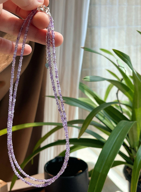 天然渐变色紫色水晶baby锁骨链简约百搭气质chocked链显瘦925银扣