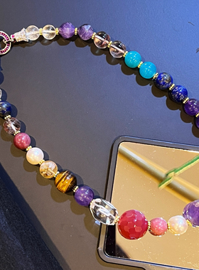 朱珠同款精品天然水晶多宝圆珠款项链天然白黄紫水晶天河石锁骨链