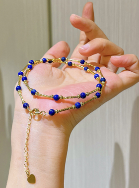 天然青金石项链小米珠叠戴满天星锁骨链高级感轻奢小众颈链夏季