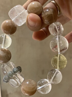 14-17mm大颗粒奶茶色天然白水晶灰月光橙色月光石柠檬晶手链手串