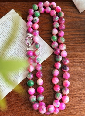 新春款 石英岩玉颜色优化 12mm颗颗打结仿真樱花舒俱来长款毛衣链