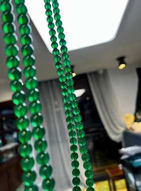 天然起光帝王绿绿玉髓长款双层毛衣链简约玉石玛瑙珠链女