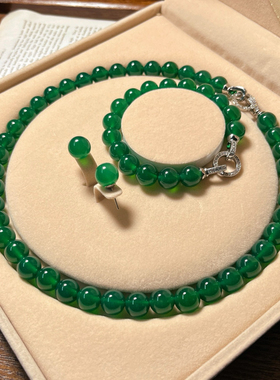 绿玉髓项链女手链三件套装翠绿百搭大气送妈妈婆婆长辈国潮新中式