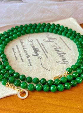 仿真翡翠干青项链锁骨链帝王绿毛衣链多圈手串国风新中式女多层