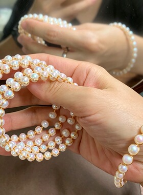 14k包金手工绕线天然淡水珍珠手镯女 轻奢小众可调节珍珠手环配饰