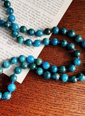 8mm天然磷灰石项链 颗颗打结 超多种戴法小众莫兰迪色毛衣链长链