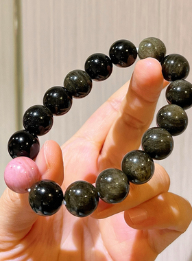 12mm大颗粒金曜石红木纹设计感手链暗黑系串珠手串单圈时尚