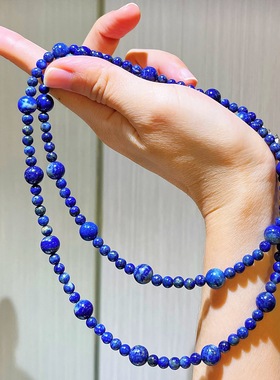克莱因蓝天然青金石串珠项链 原创设计双层叠戴 轻奢小众毛衣链女