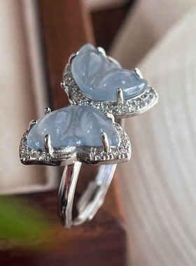 危料天然翡翠A货蝴蝶戒指女小众清冷感玉石指环蓝水绿水支持复检