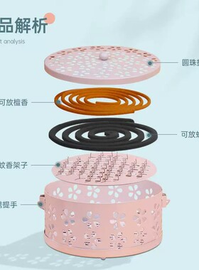 镂空防火带盖蚊香盒家用手提