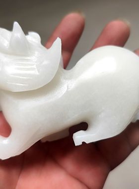 汉白玉石貔貅摆件手工雕刻中式客厅办公室玄关家居风水装饰品