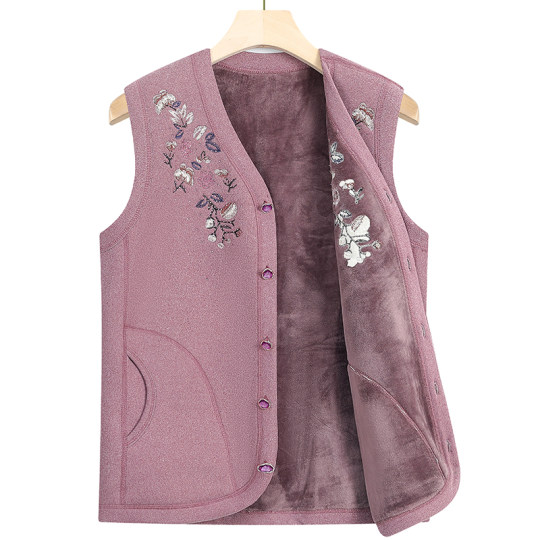 中老年人马甲女秋冬季加绒奶奶装背心妈妈外穿加厚马夹老太太外套