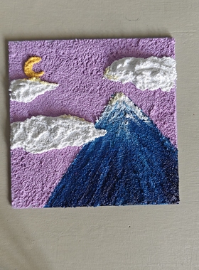 手绘丙烯立体画风景画蓝色天空配雪山层次分明画面大气无框摆件
