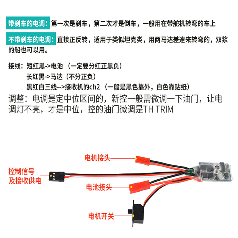 新款升级版车用10A 20A 30A有刷电调无大功率马达玩具配件静改动-图2