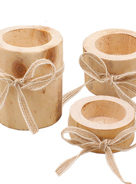 木质工艺品摆饰创意松木烛台家居装饰多肉小花盆手工茶蜡烛座