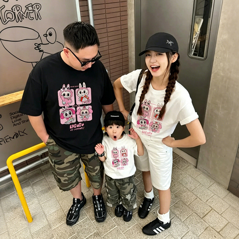 MYJU官方正品夏季情侣纯棉短袖26新款T恤男女潮流圆领短袖儿童2B3