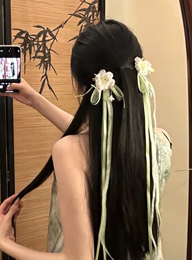 「花自逢春」2026新款古风蝴蝶结飘带花朵发夹女后脑勺汉服发饰