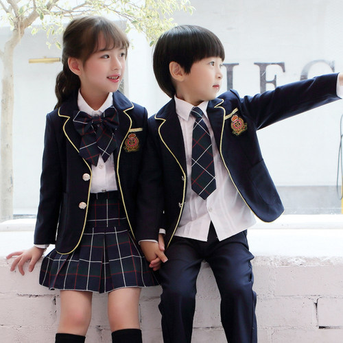 幼儿园园服春秋装英伦风西装三件套儿 童班服韩国小学生校服套装 - 图1