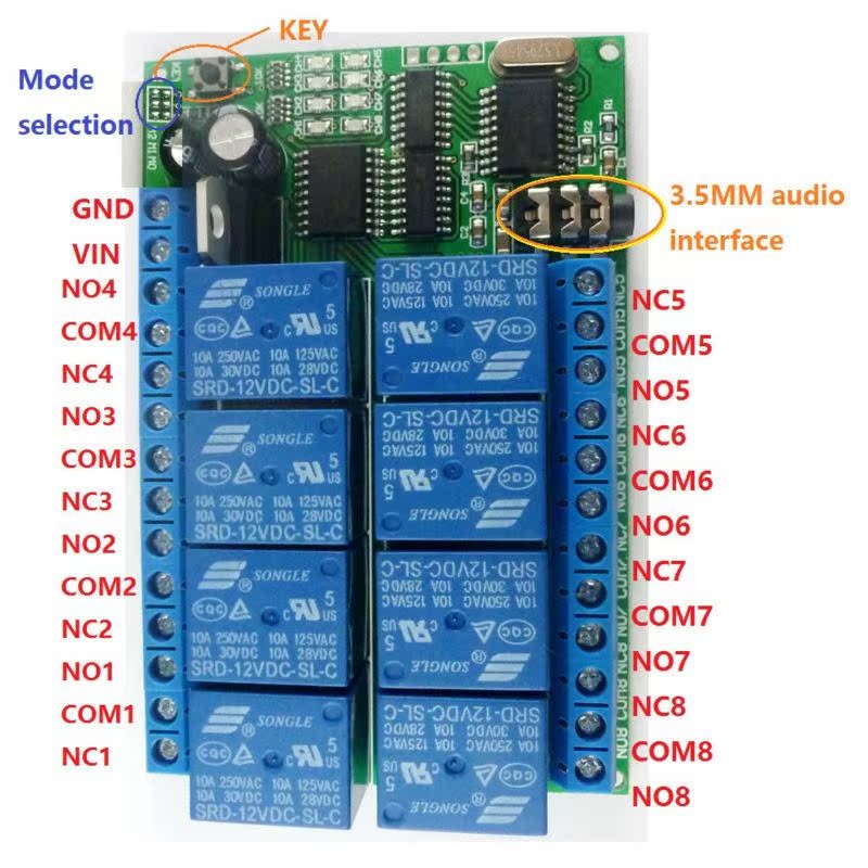AD22A08 DC 12V 8 channels DTMF Relay MT8870 Decoder Phone Re - 图2