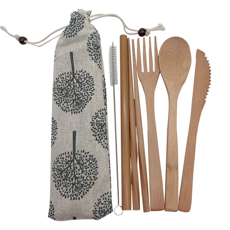 Bamboo Cutlery Set Travel tensils Biodegradable Wooden Dinne - 图1