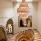French duplex luxury villa staircase handmade designer glass tube lamp medieval Murano living room long chandelier