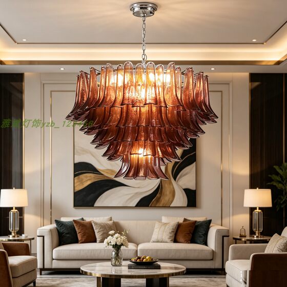 Italian light luxury crystal lamp, high-end villa hall lamp, hotel club, atmospheric duplex building, purple glass chandelier