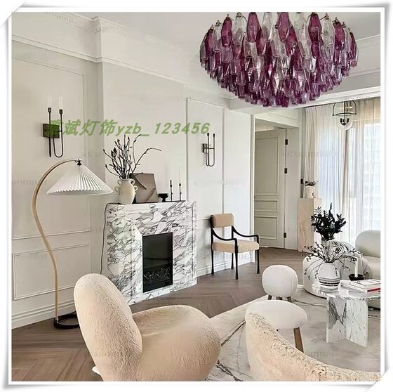 French MURANO purple glass Nanyang medieval living room Murano designer villa staircase living room chandelier