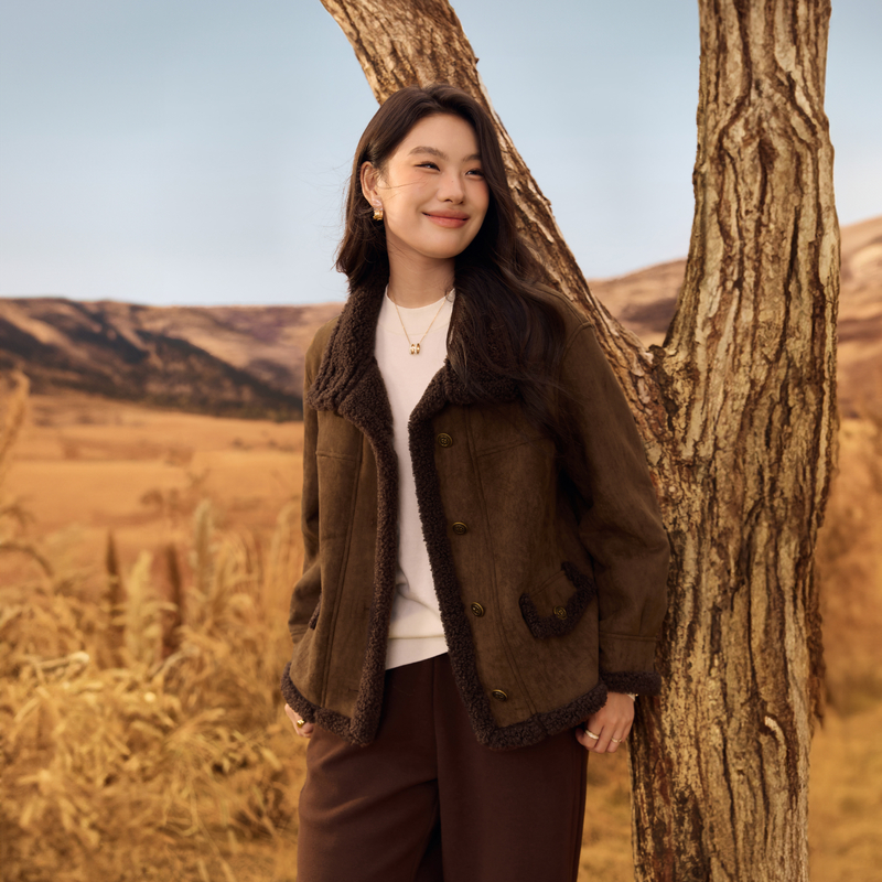 【加厚皮毛一体外套】纤莉秀大码女装复古保暖夹克胖mm2025冬新款 - 图0