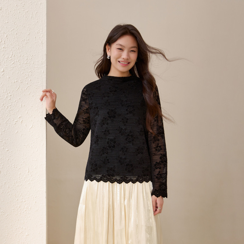 【花纹气质半高领针织衫】纤莉秀大码女装优雅上衣胖mm2026春新款,淘宝优惠券,粉丝福利购,淘宝优惠卷