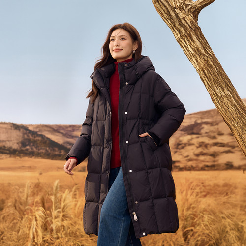 【中长款羽绒服】纤莉秀大码女装立领连帽保暖外套胖mm2025冬新款 - 图1