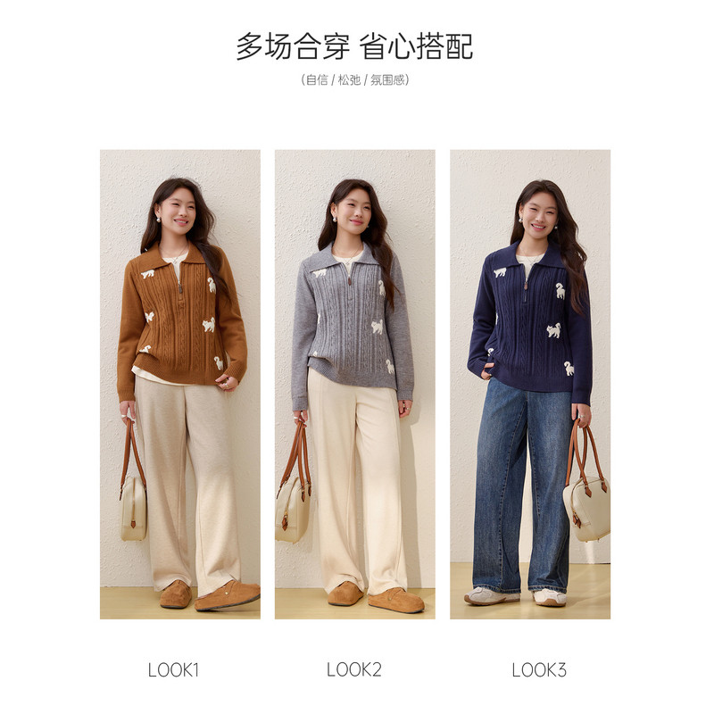 【减龄俏皮小猫百搭毛衣】纤莉秀大码女装韩系翻领上衣胖mm春新款,淘宝优惠券,粉丝福利购,淘宝优惠卷